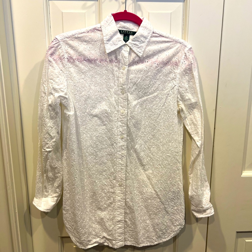 Lauren Ralph Lauren White Eyelet Button-Up Blouse